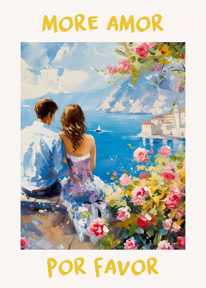 Couple overlooking the sea with roses