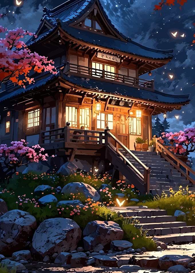 Japanese Temple at Night