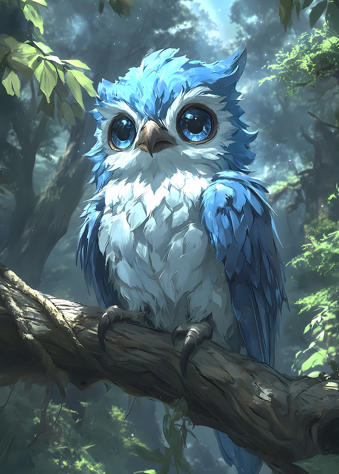 Blue Owl Perched on Branch