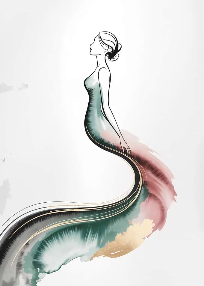Elegant Woman Watercolor Dress Illustration