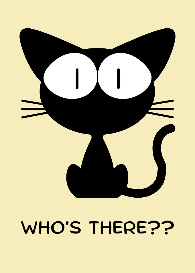 Curious Cartoon Black Cat 'Who's There??'