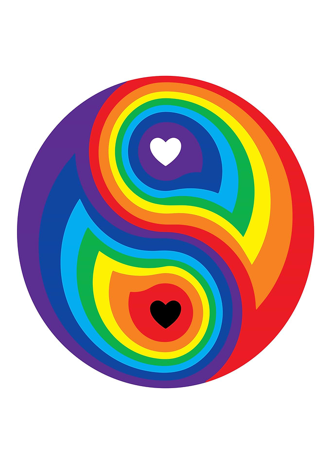 Rainbow Yin Yang with Hearts