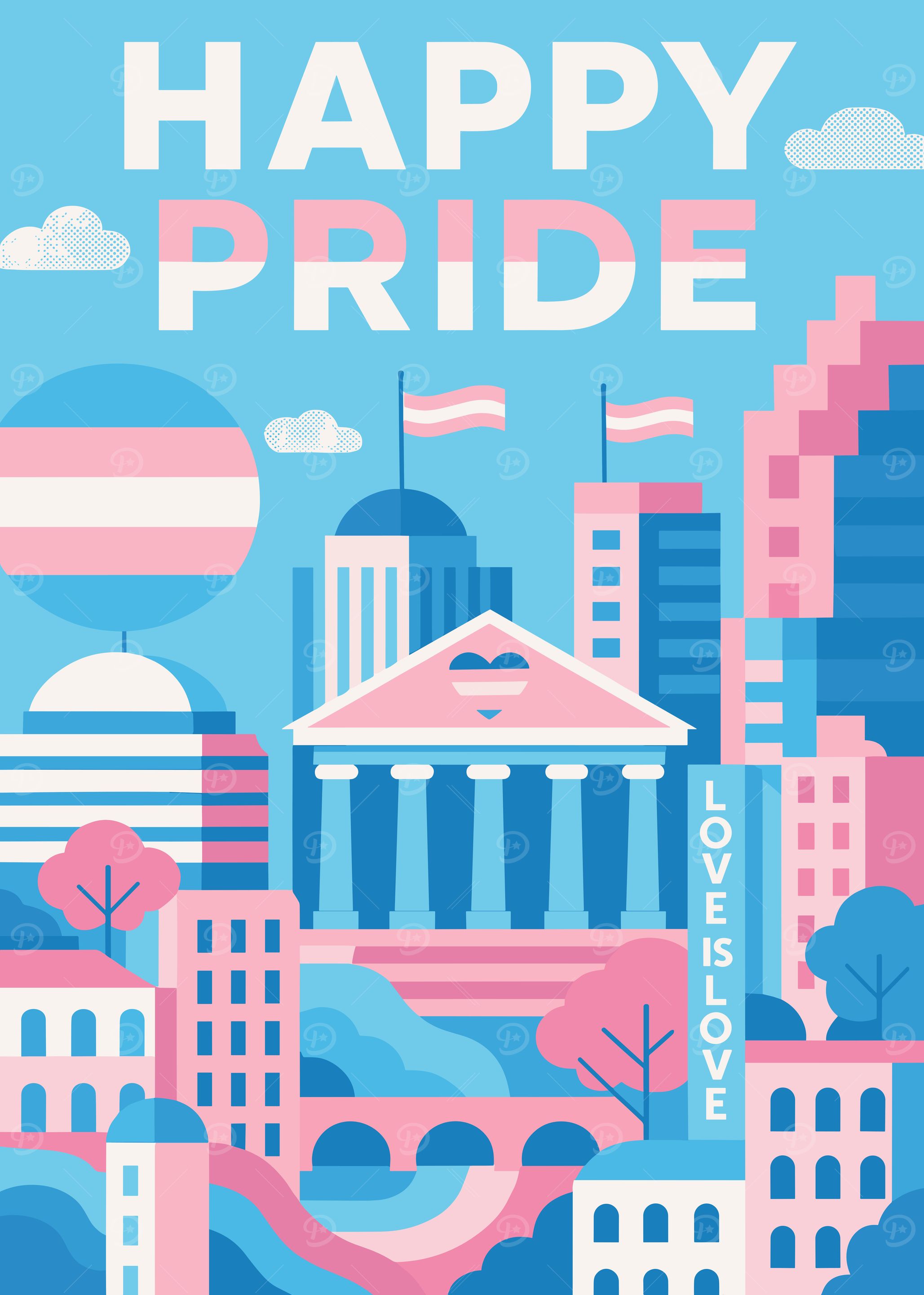 Happy Trans Pride Cityscape Illustration