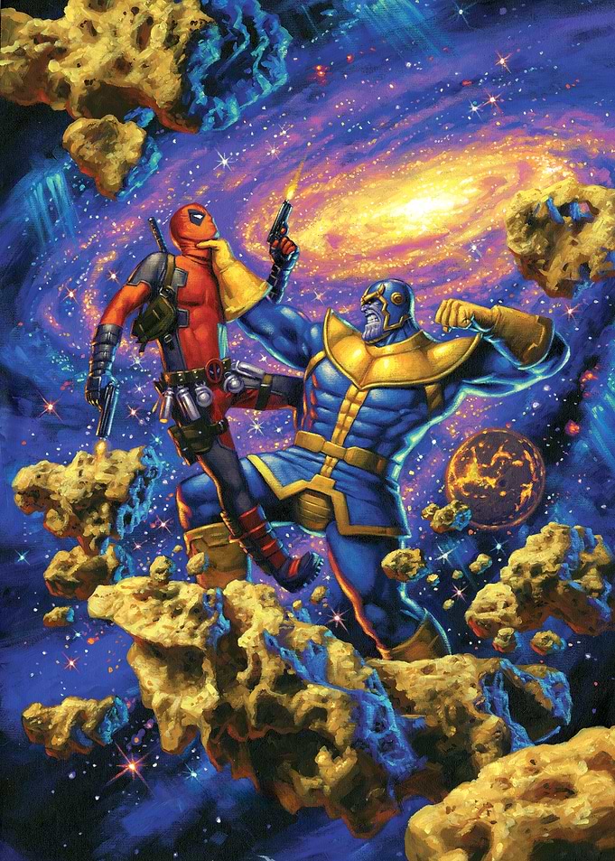 Thanos and Deadpool Battle in Space