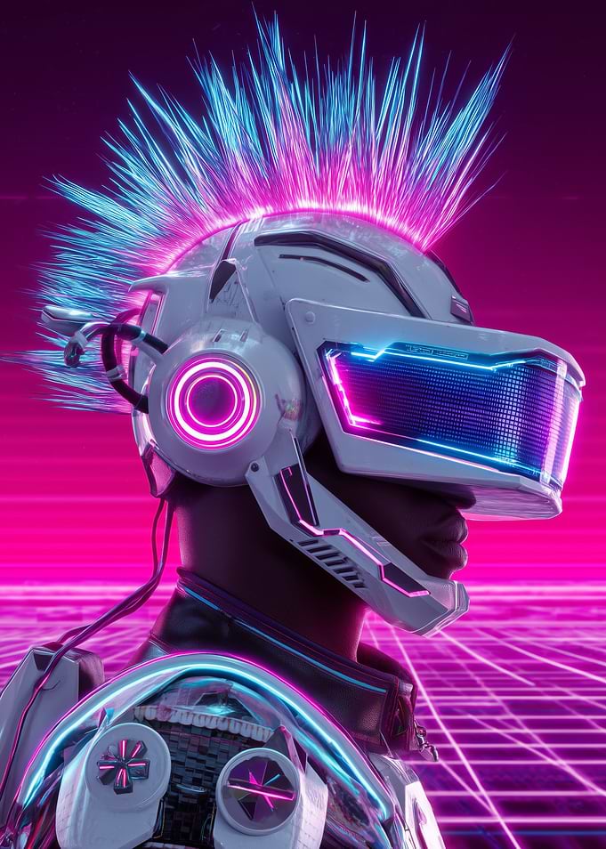Cyberpunk Futuristic Character with VR Headset