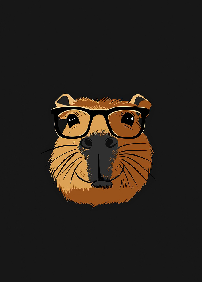 Capybara with Glasses on Black Background