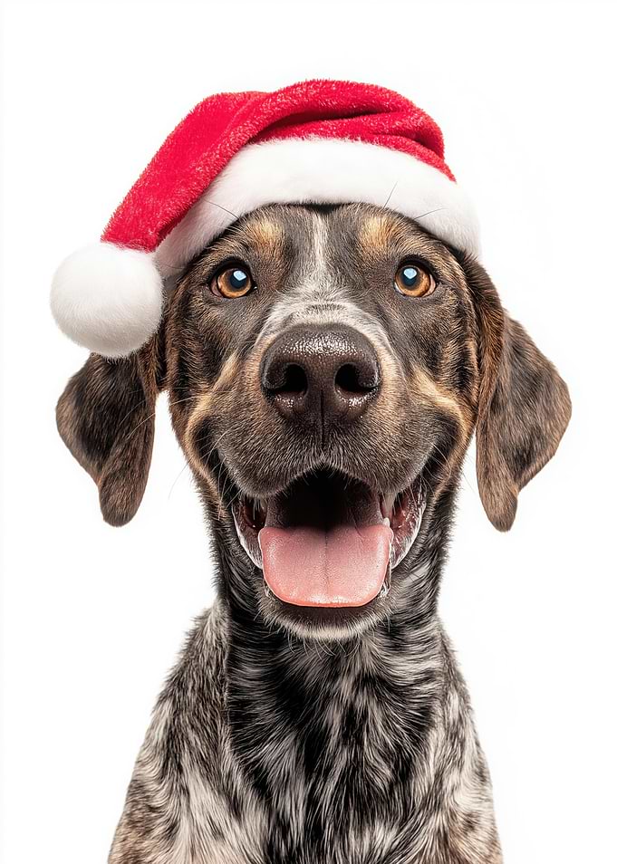 Happy Plott Hound Dog Wearing Santa Hat