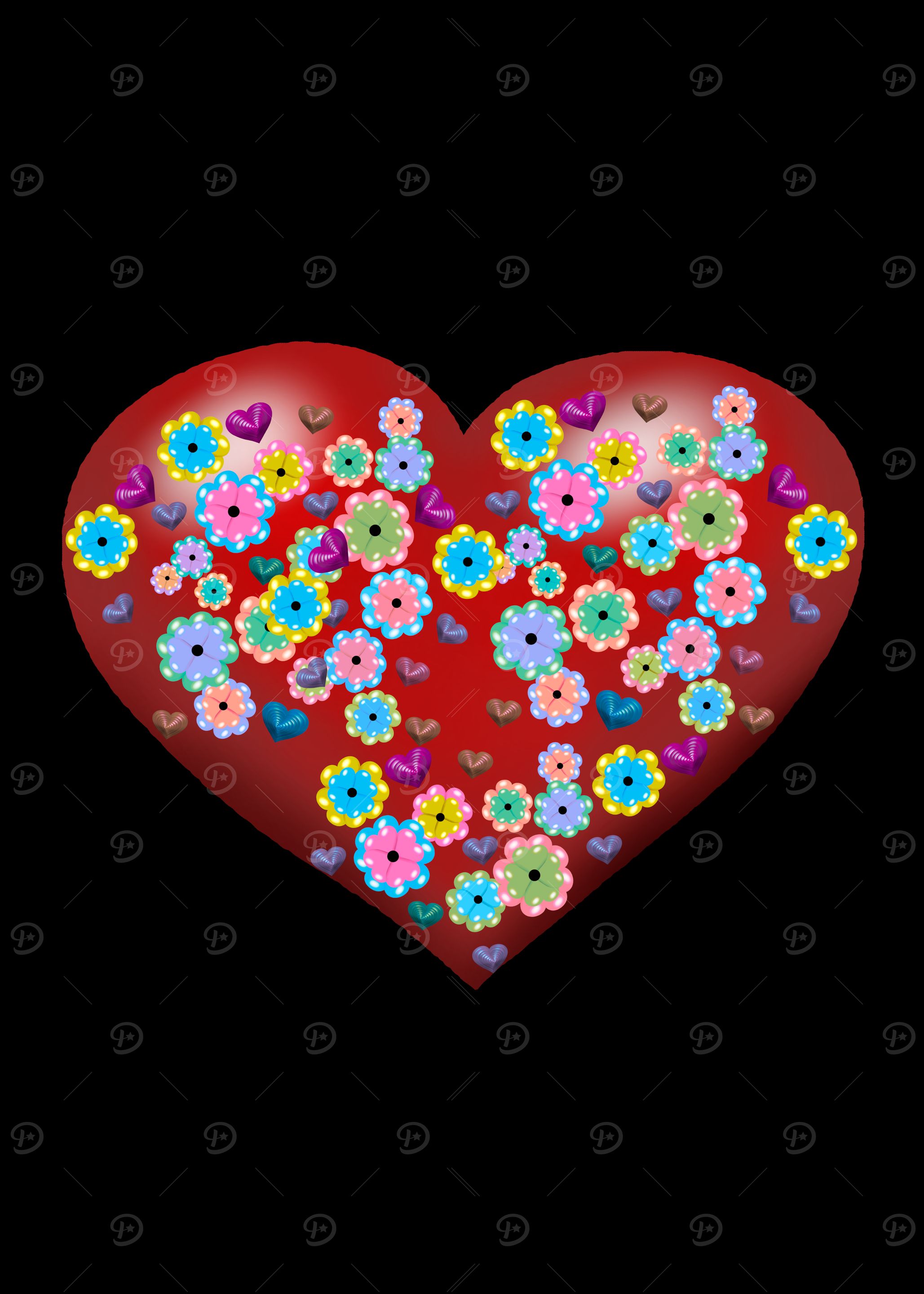 Floral Heart on Black Background