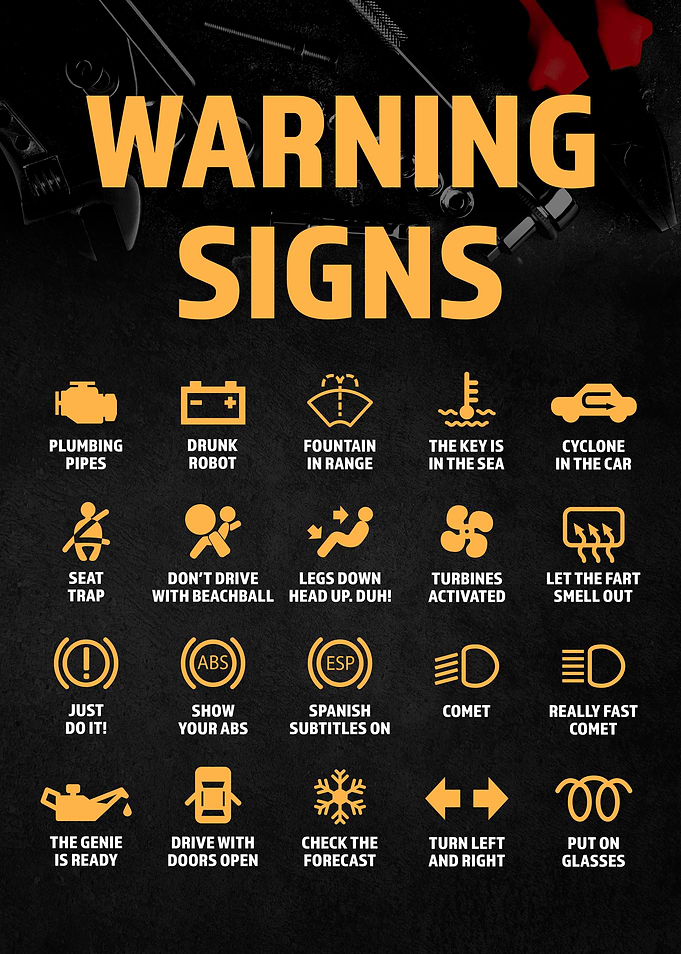 Funny Car Warning Signs Dashboard Icons