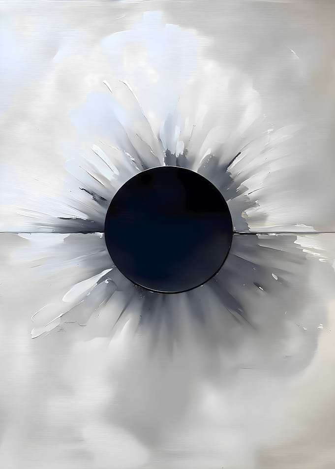 Abstract Black Circle with White Rays