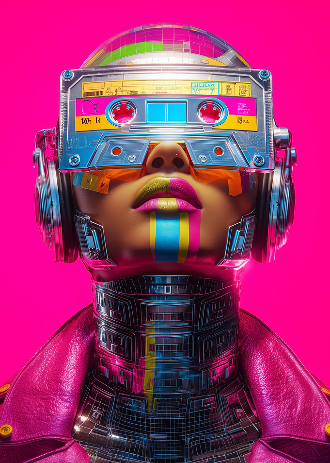 Retro-Futuristic Cassette Headgear Portrait