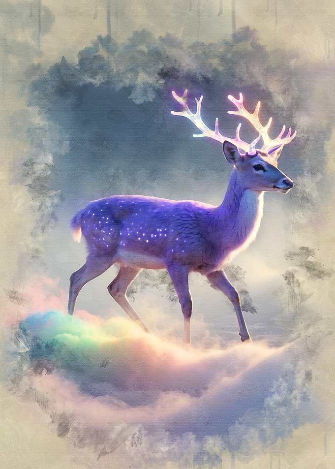 Ethereal Deer in Cloudy Landscape