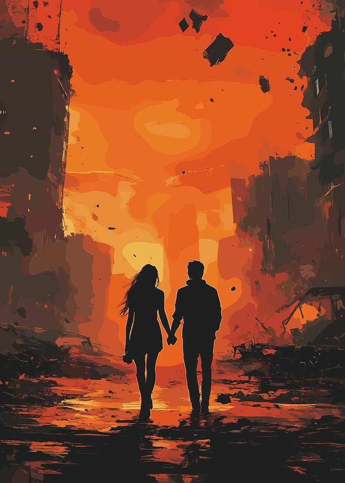 Couple Walking in Post-Apocalyptic City