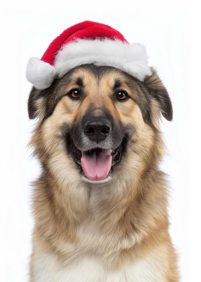 Chinook Dog with Santa Hat Portrait