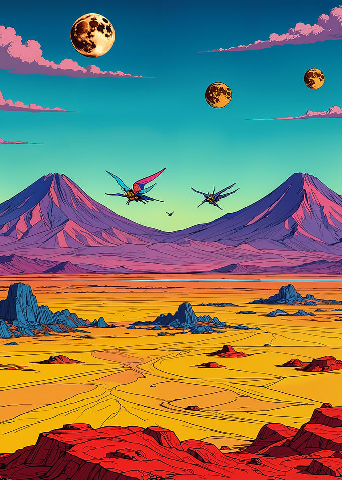 Alien Landscape with Flying Creatures