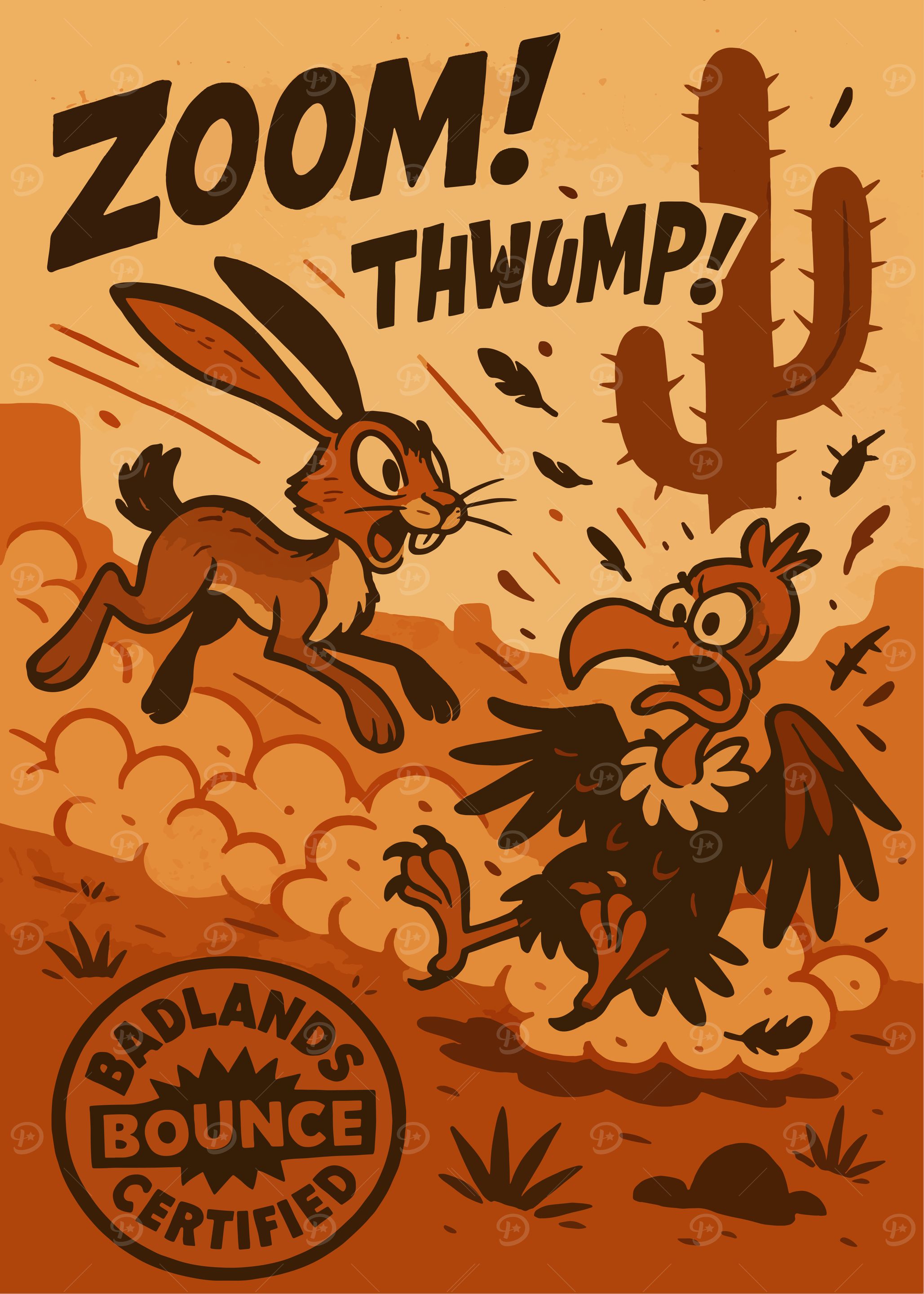 Cartoon Desert Chase: Rabbit and Vulture