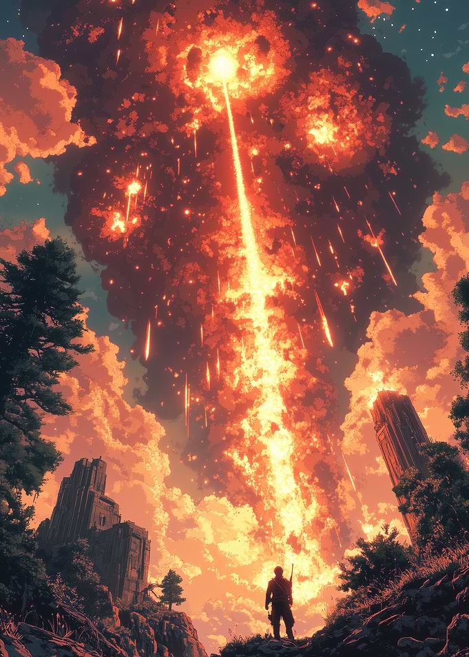 Fiery Sky Pixel Art Landscape