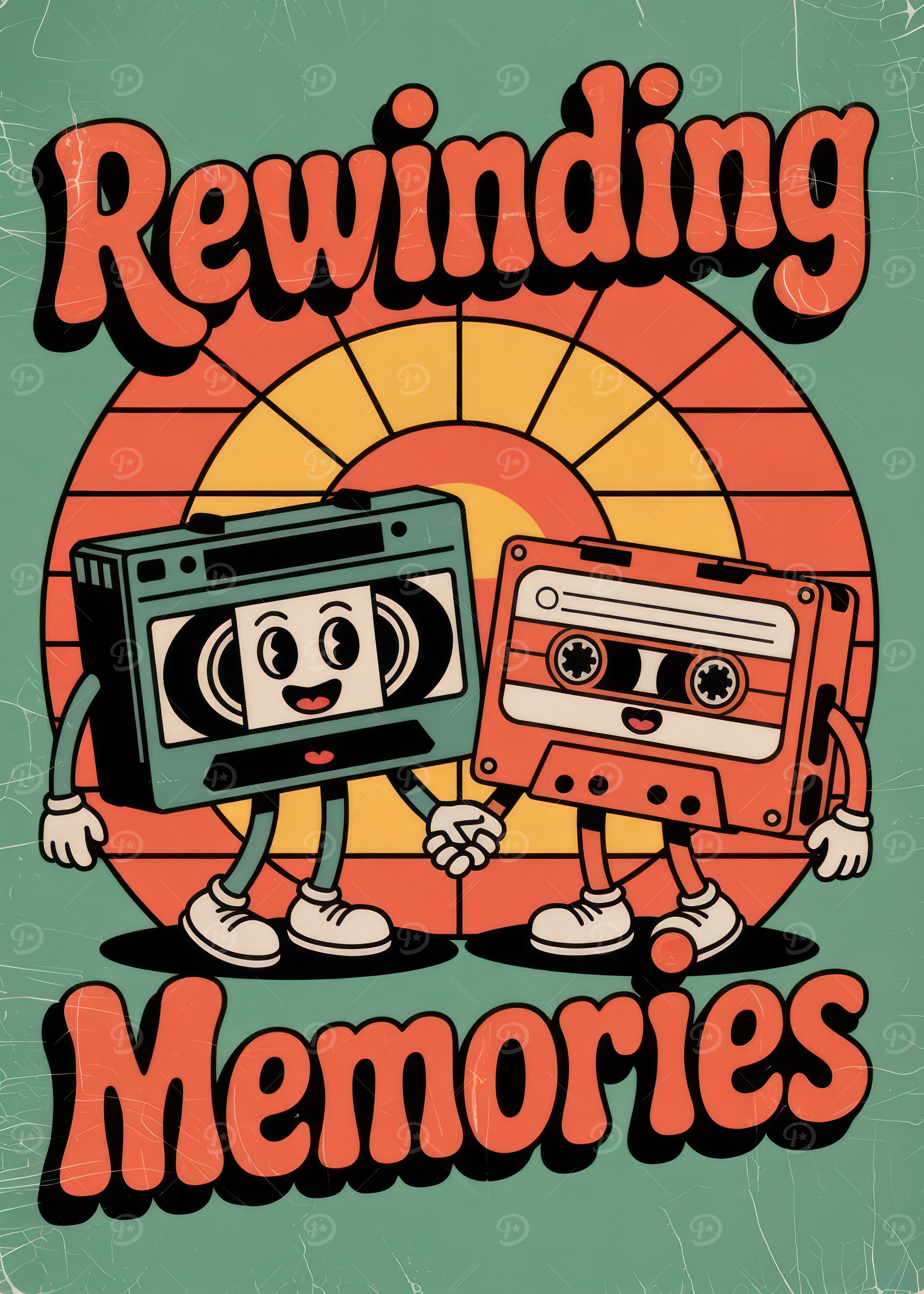 Rewinding Memories Cartoon Cassette Tapes - Vintage Music Lover Design