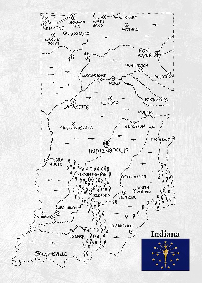 Hand Drawn Map of Indiana
