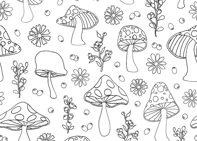 Mushroom and Floral Pattern