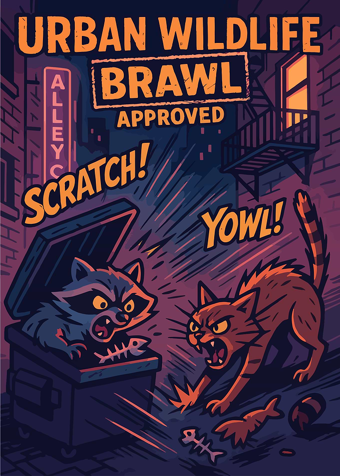 Urban Wildlife Brawl Cartoon Illustration