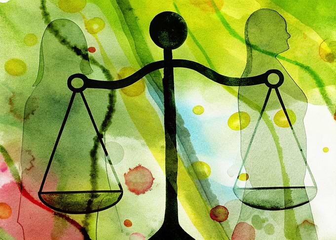 Scales of Justice with Human Silhouettes