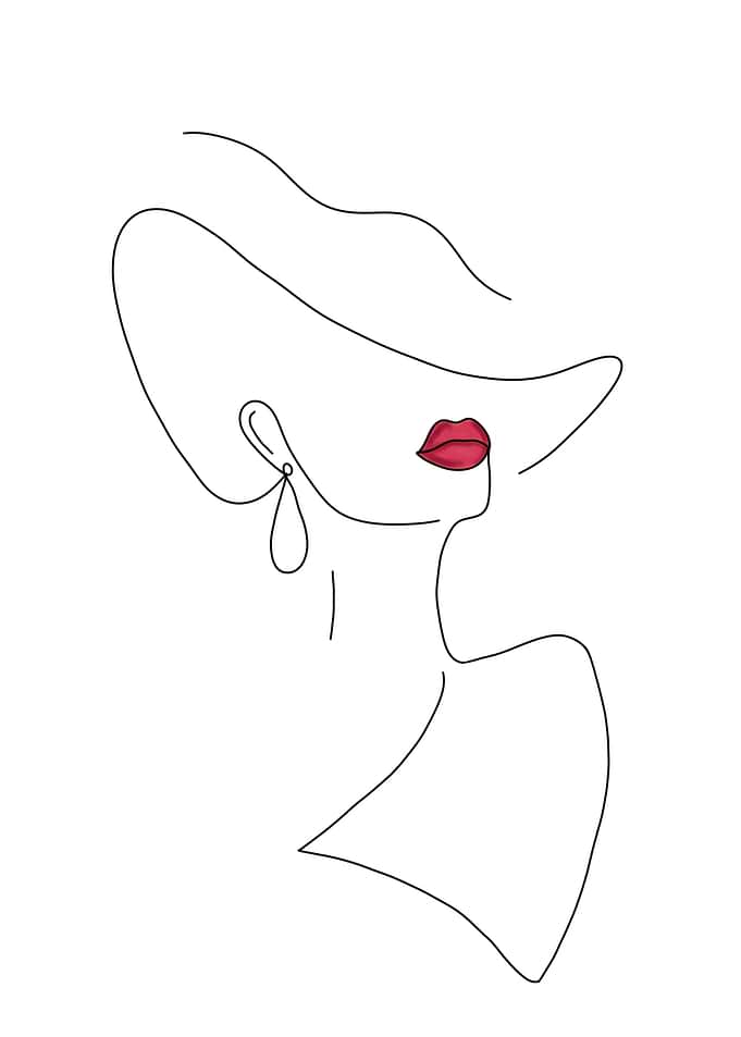 Elegant Woman Line Art with Red Lips