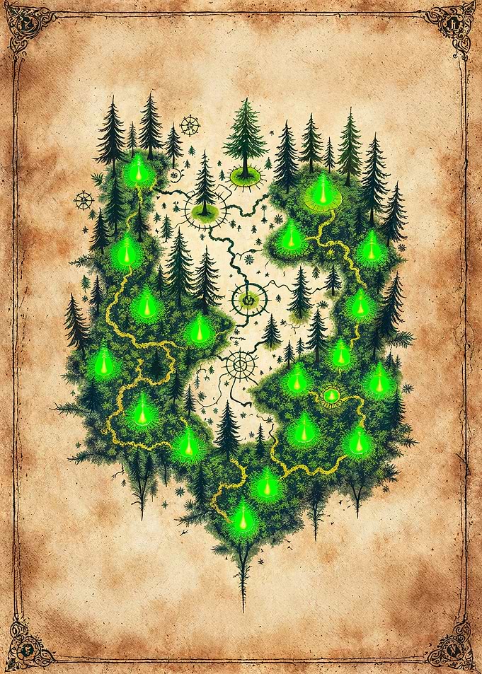 Fantasy Forest Map with Glowing Markers