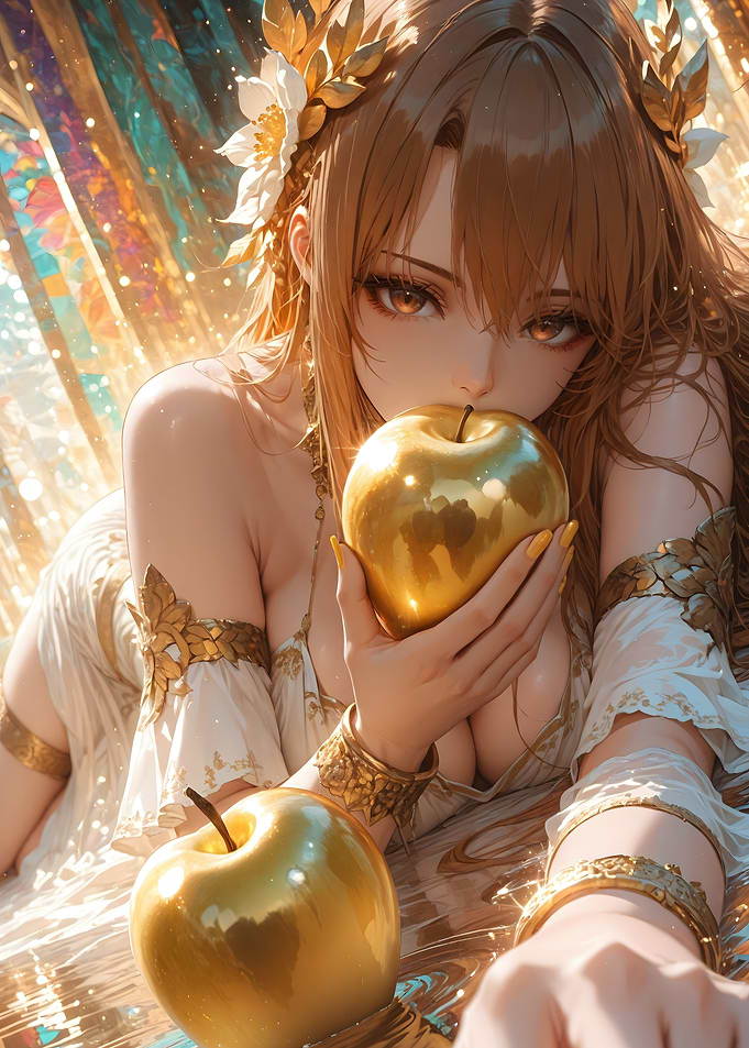 Anime Girl with Golden Apples