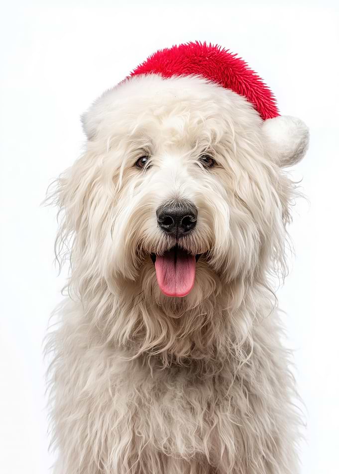 Komondor Dog with Santa Hat Portrait