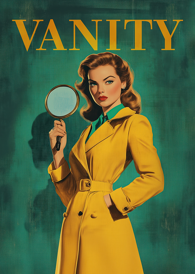 Femme Fatale in Yellow – Retro Pulp Mirror Power Illustration