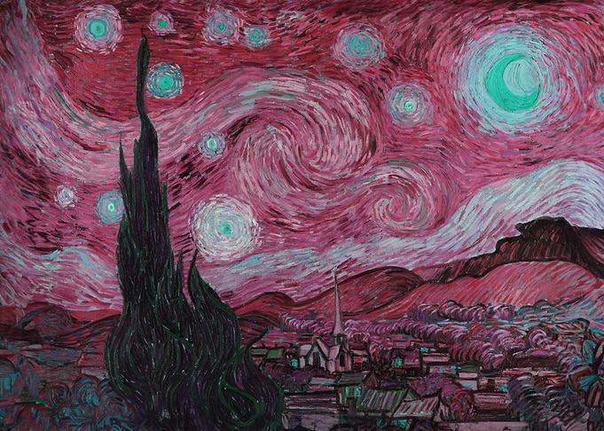 Pink Starry Night Painting