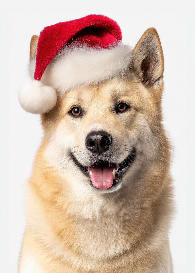 Norwegian Buhund Dog with Santa Hat Portrait