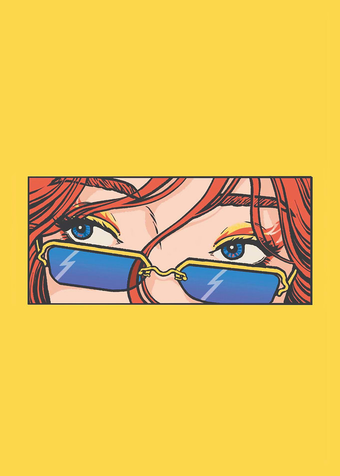 Woman's Eyes with Sunglasses on Yellow