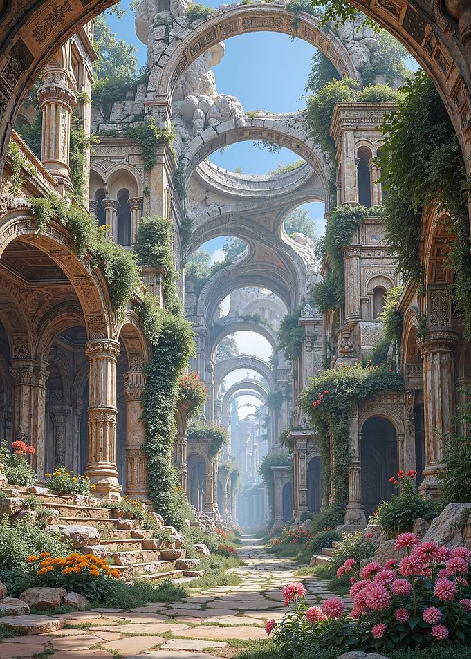 Overgrown Ancient Cityscape with Arches