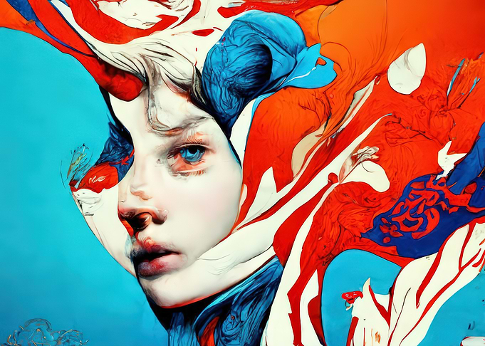 Abstract Portrait with Red, White, and Blue