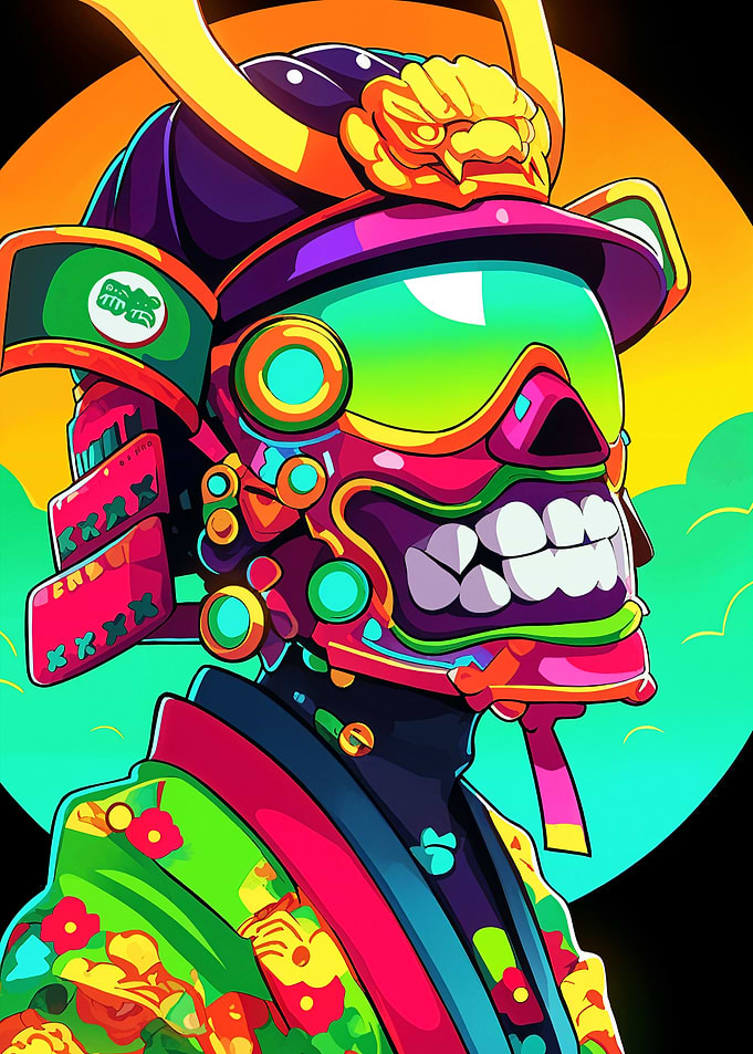 Colorful Cyberpunk Samurai