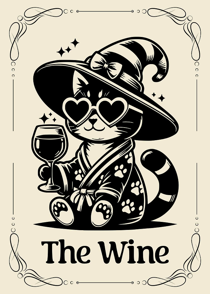 The Wine Tarot Card with Funny Cat Poster