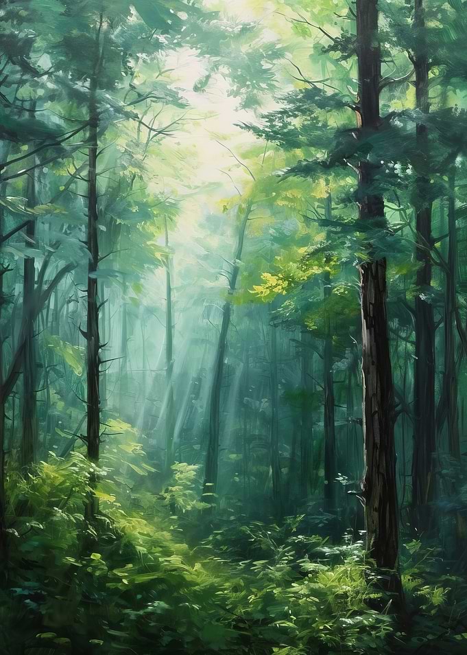 Sunlit Forest Painting