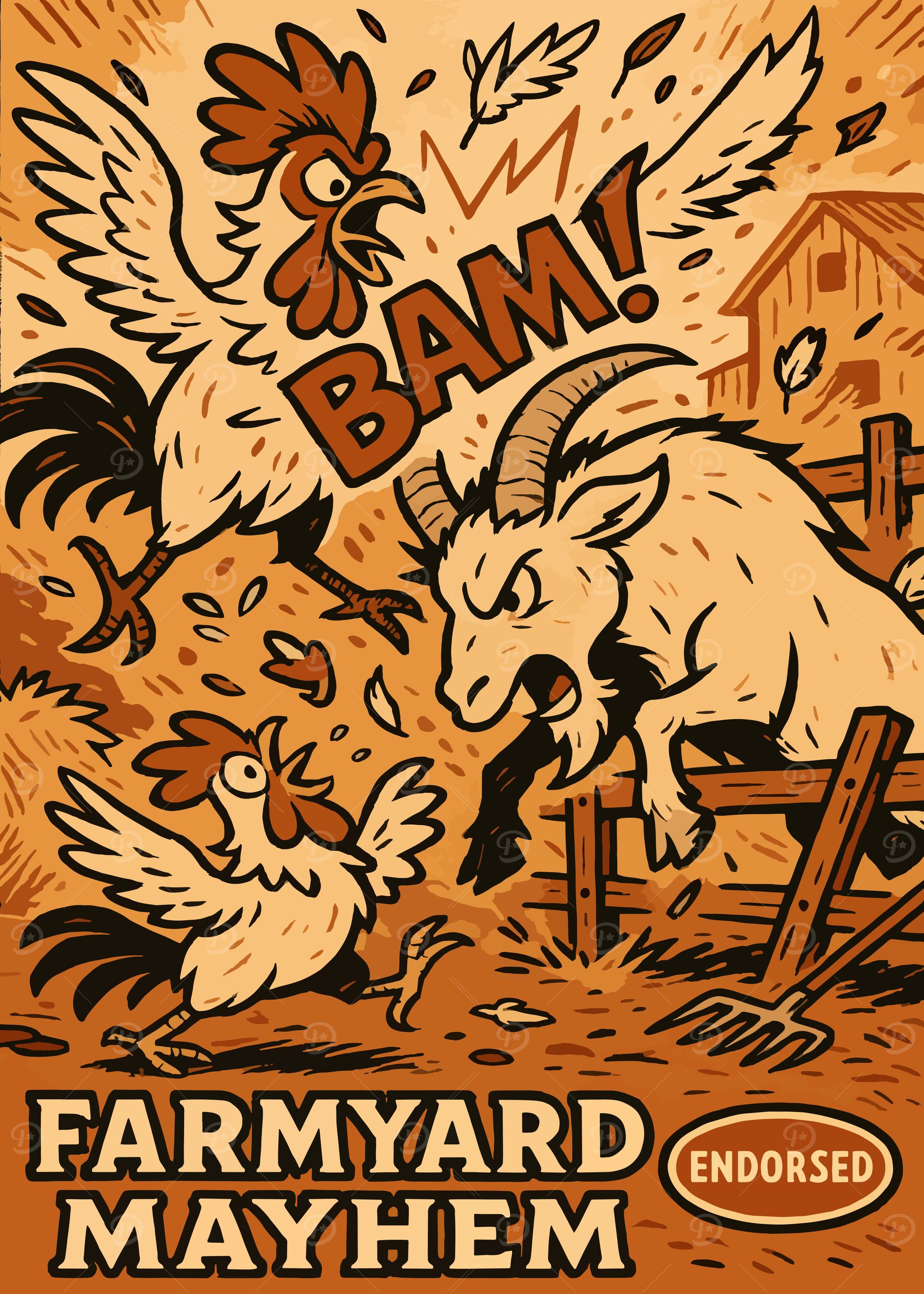 Farmyard Mayhem Cartoon Illustration