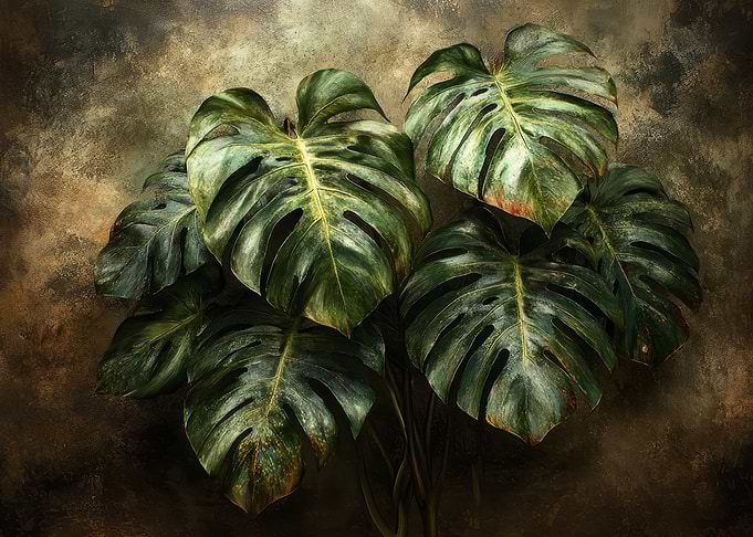 Monstera Plant on Textured Background | Dark Botanical Decor