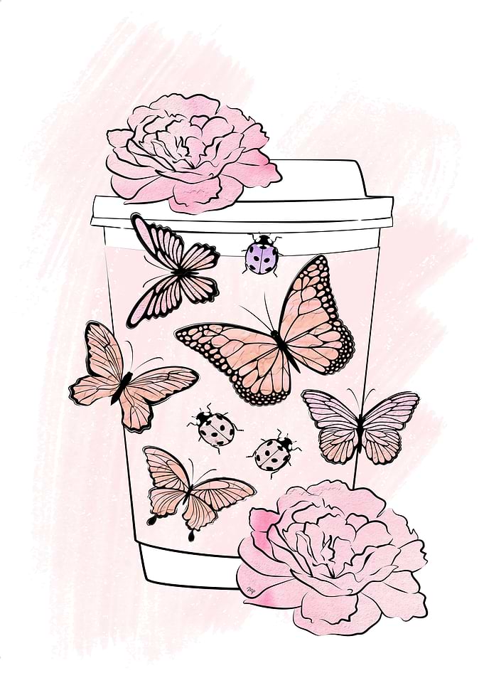 Romantic Coffee cup with butterflies
