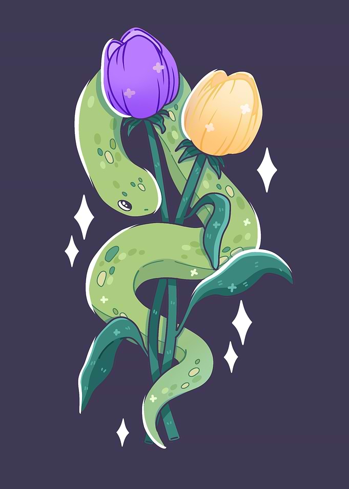 Snake with Tulips Illustration
