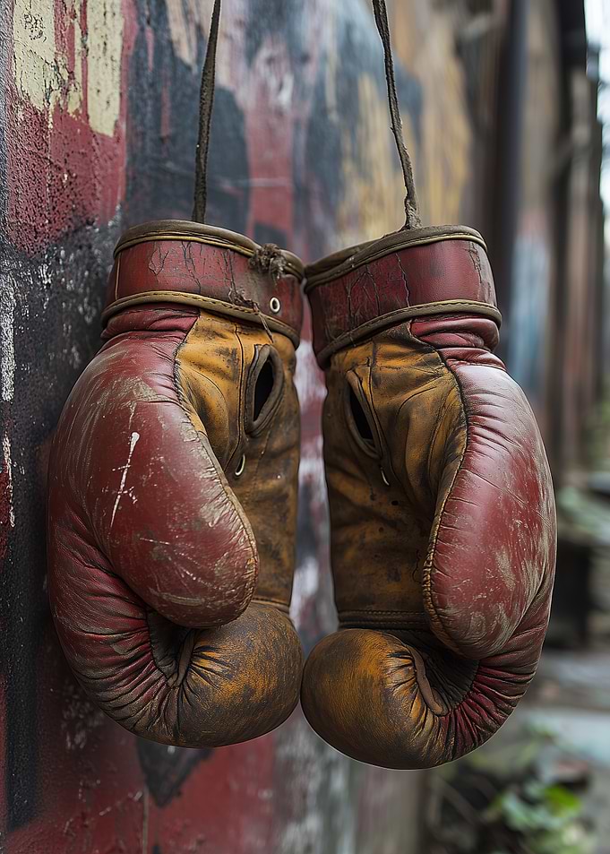 Vintage Boxing Gloves Hanging on Wall