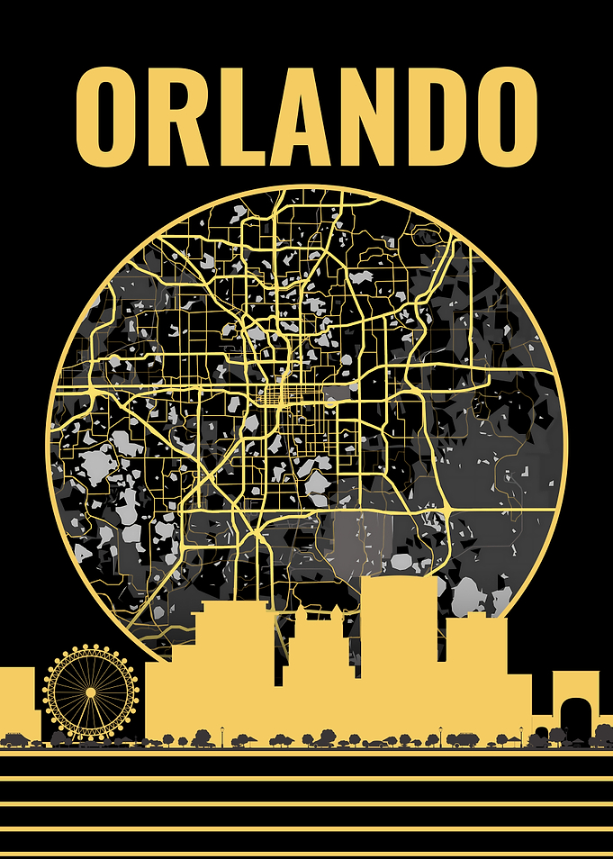 Orlando Golden City Map and Skyline Art