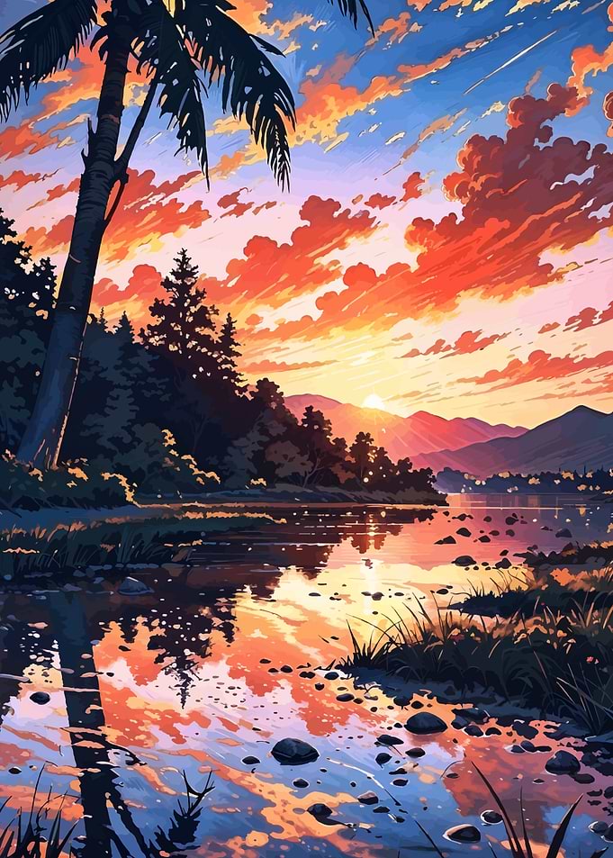 Tropical Sunset Landscape Reflection