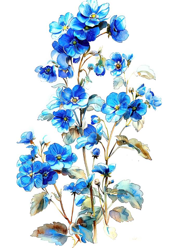 Blue Flowers Watercolor Painting