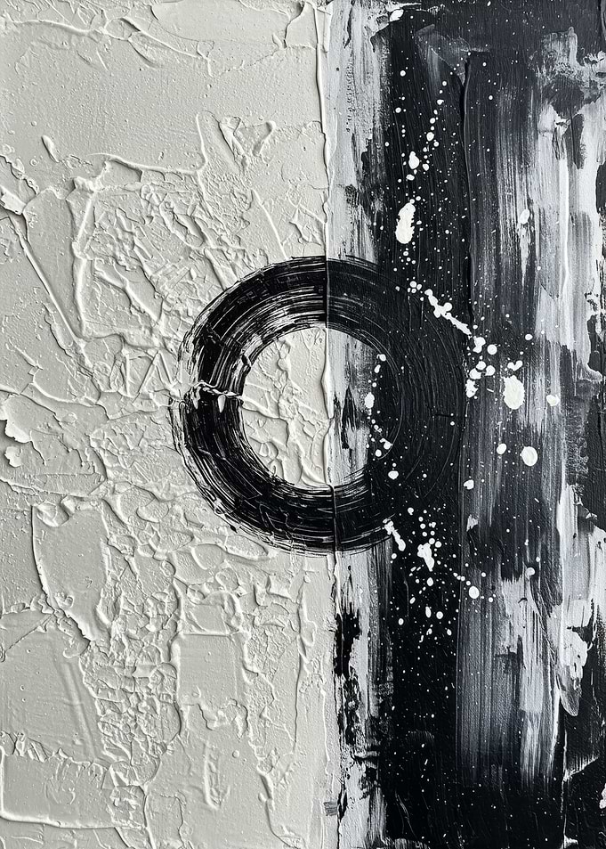 Abstract Black and White Circle Painting