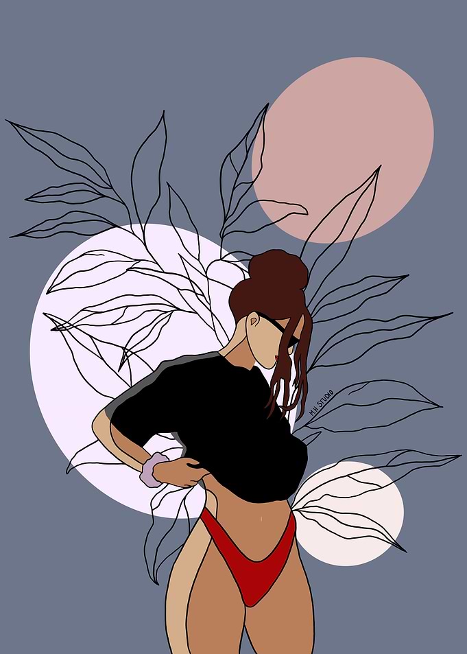 Stylish Woman in Red Bikini – Minimalist Modern Line Art