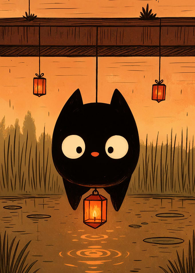 Cute Black Cat with Lantern